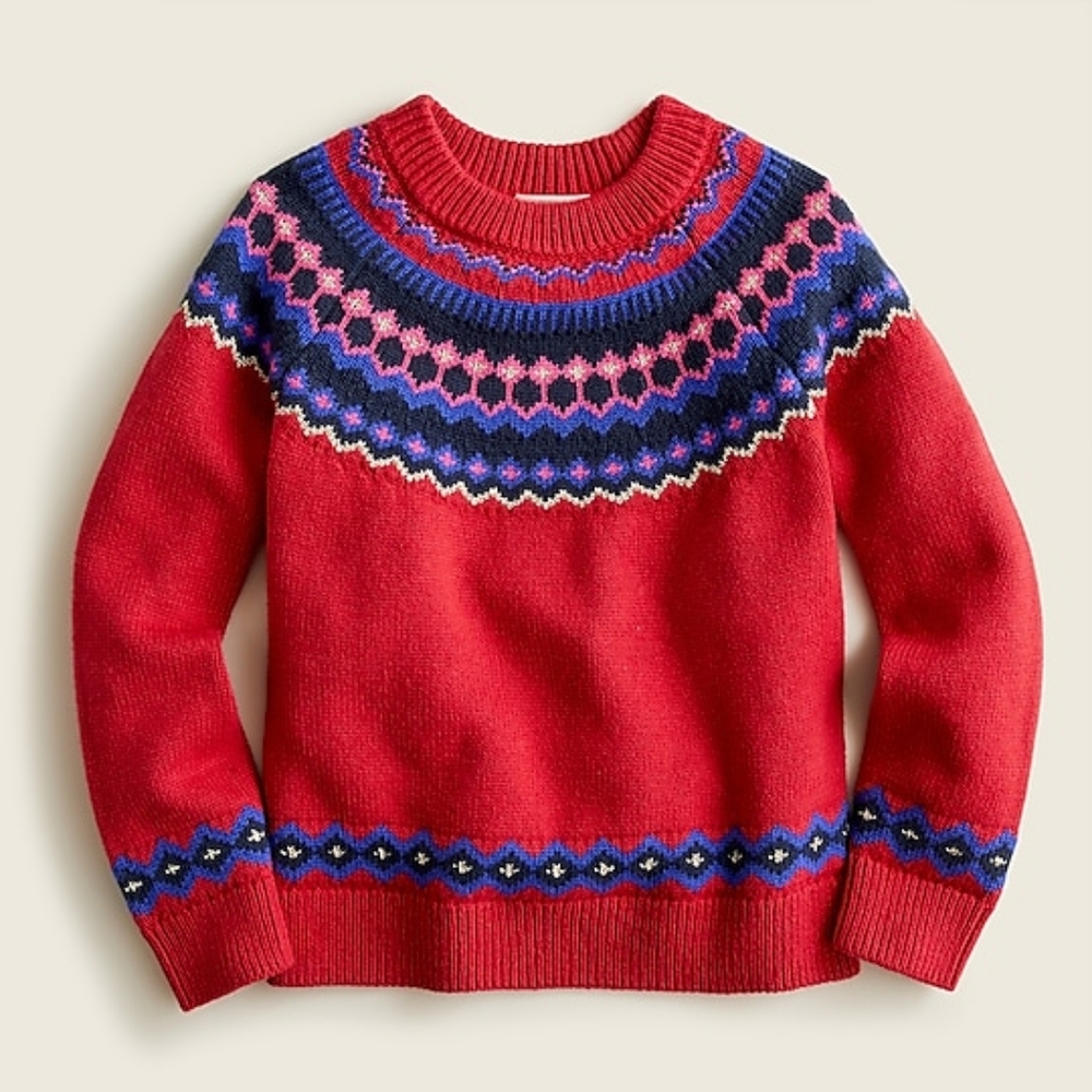 New! Crewcuts Sz 4-5 Girls classic fair isle wool sweater crewneck NWT